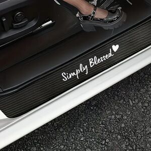 "Simply Blessed" White Script Car Door Sill Decal